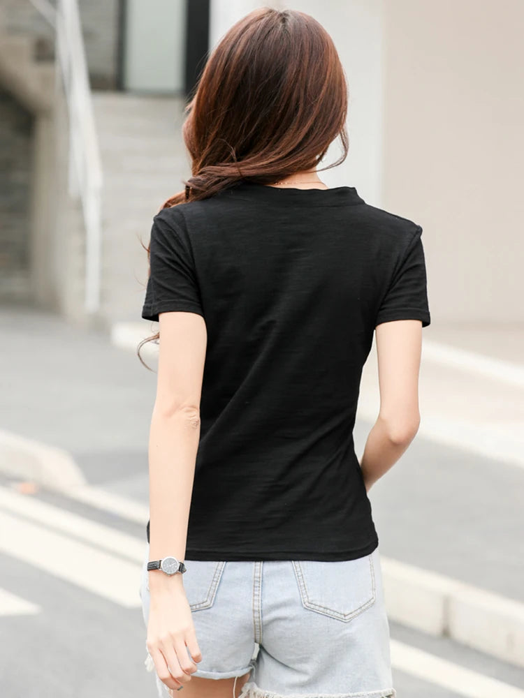 Women’s V-Neck Cotton T-Shirt – Soft Summer Basic Top