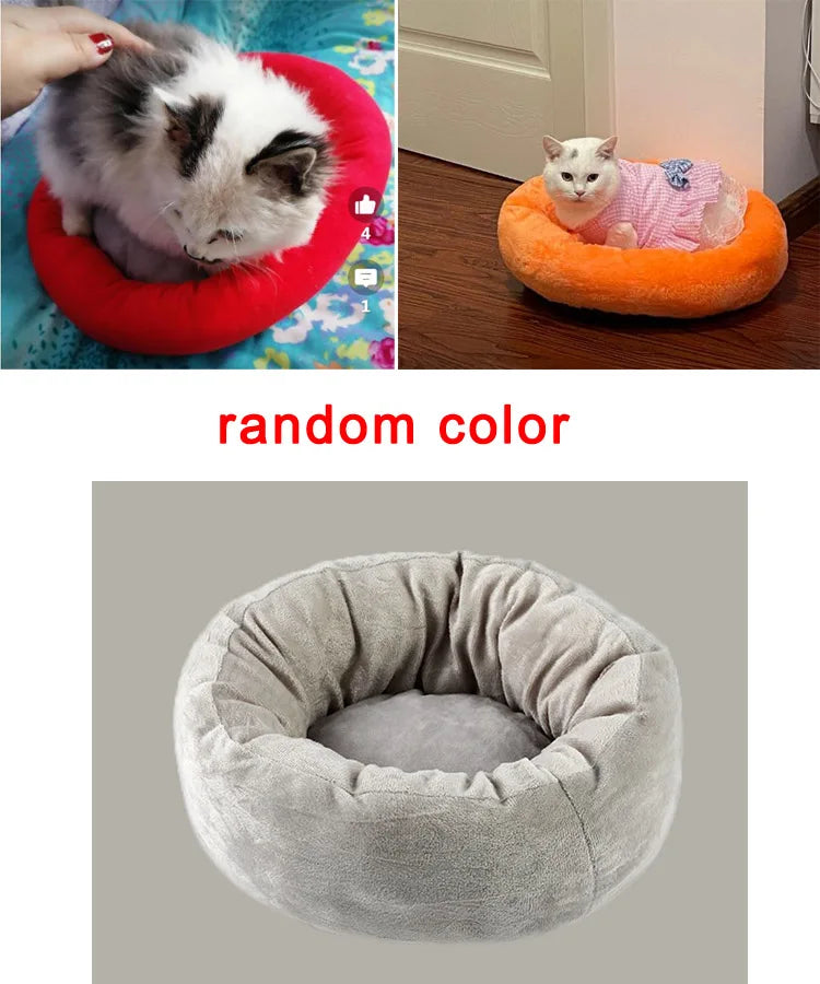 Pet Bed Warming Small Dog House Soft Sofa Donut Cat Bed Warming Indoor Round Pillow Kennel Cuddler Faux Fur Puppy Mat Dog Beds