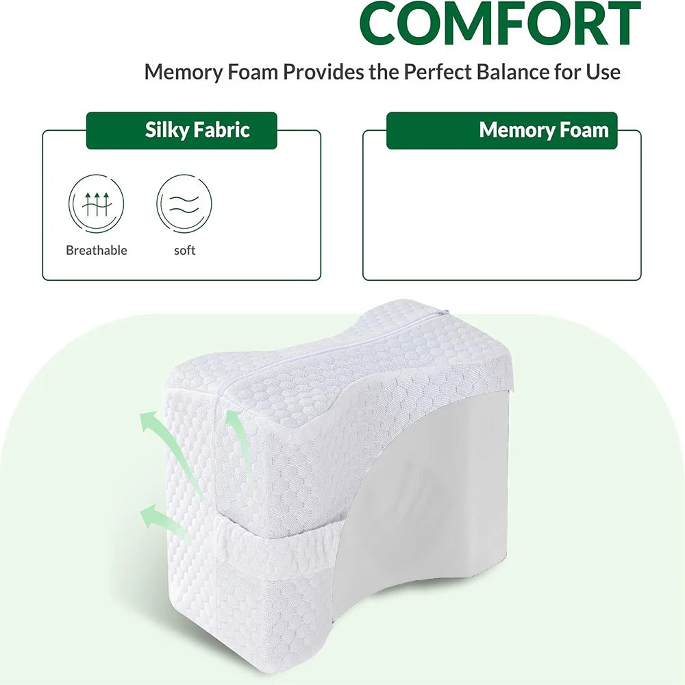 Memory Foam Knee Pillow for Side Sleepers (with Straps)