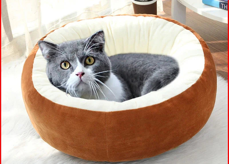 Pet Bed Warming Small Dog House Soft Sofa Donut Cat Bed Warming Indoor Round Pillow Kennel Cuddler Faux Fur Puppy Mat Dog Beds