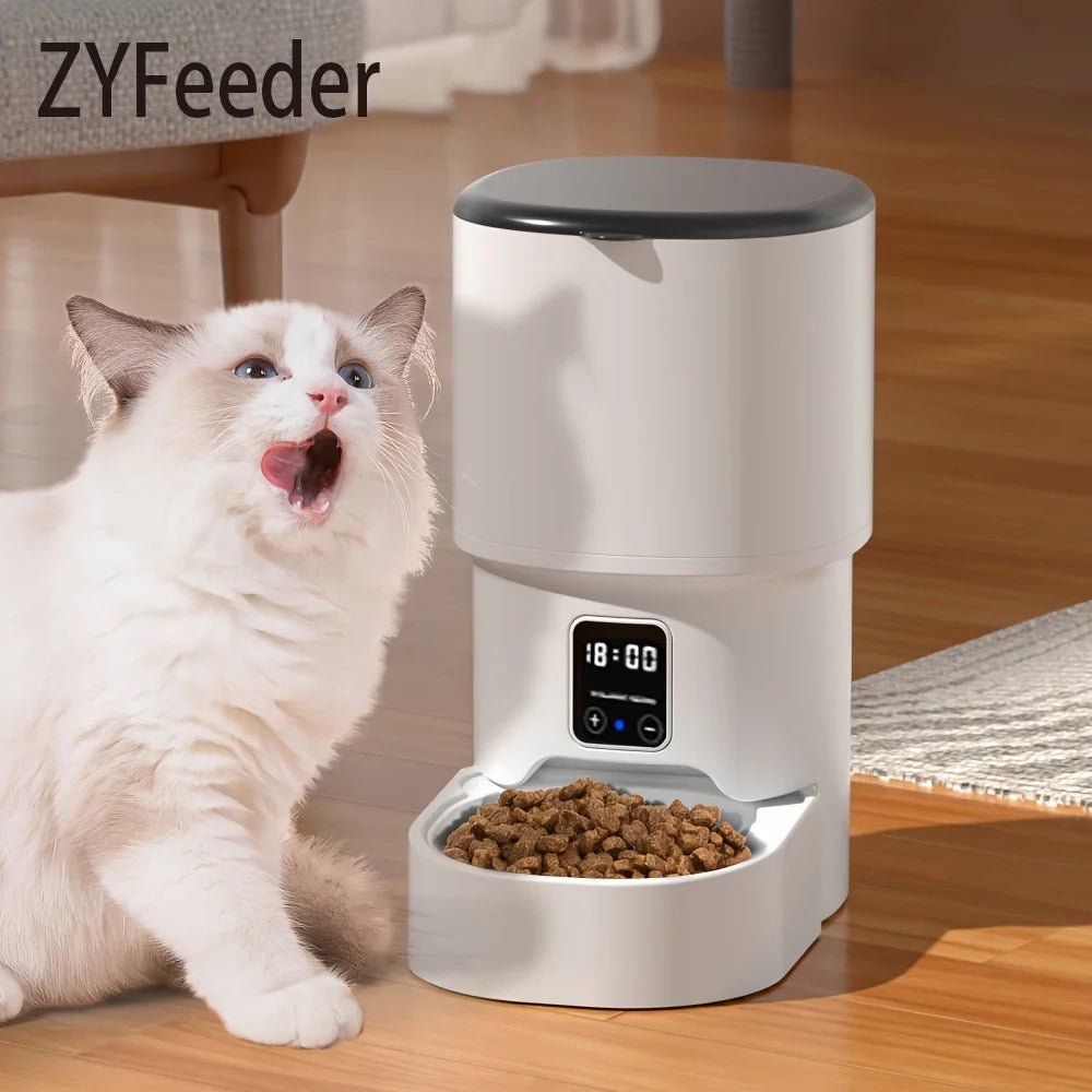 Smart Automatic Pet Feeder 4L APP/Button Control for Cats & Dogs, Timer Feeder with Voice Recorder, Perfect for Travel/Vacation