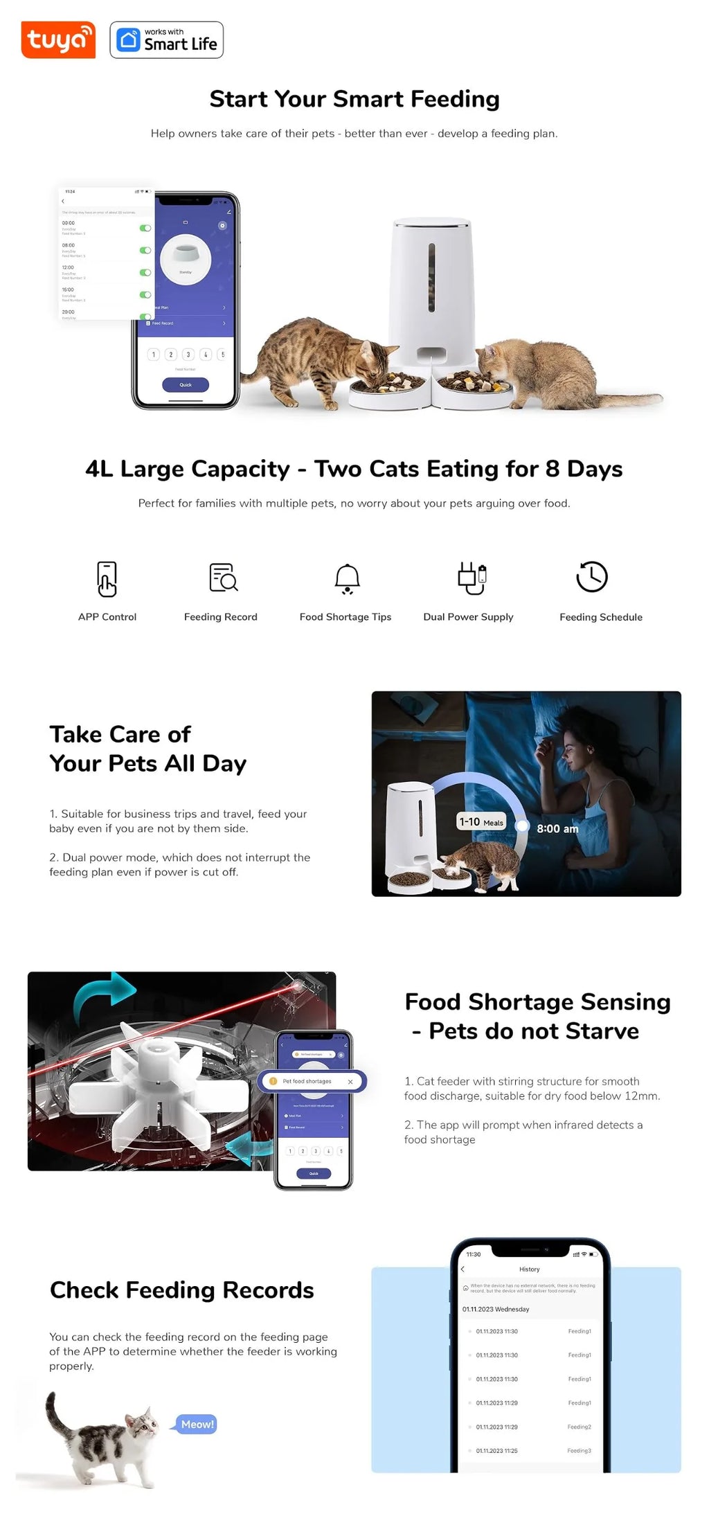 4L Automatic Pet Feeder for1/2Cats,WiFi Smart Feed Automatic Pet Feeder for Cats& Dogs,Timed Pet Food Dispenser with APP Control