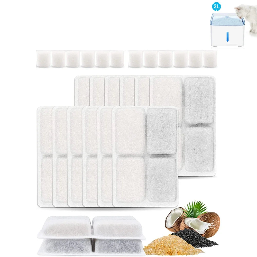 Cat Water Fountain Filter Pet Fountain Replacement Filters with Coconut Activated Carbon Suitable for 2L Water Dispenser