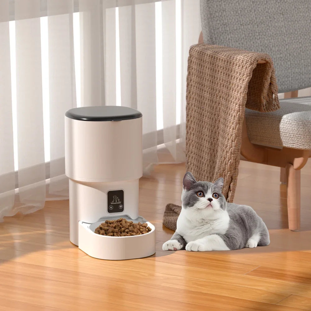 Smart Automatic Pet Feeder 4L APP/Button Control for Cats & Dogs, Timer Feeder with Voice Recorder, Perfect for Travel/Vacation