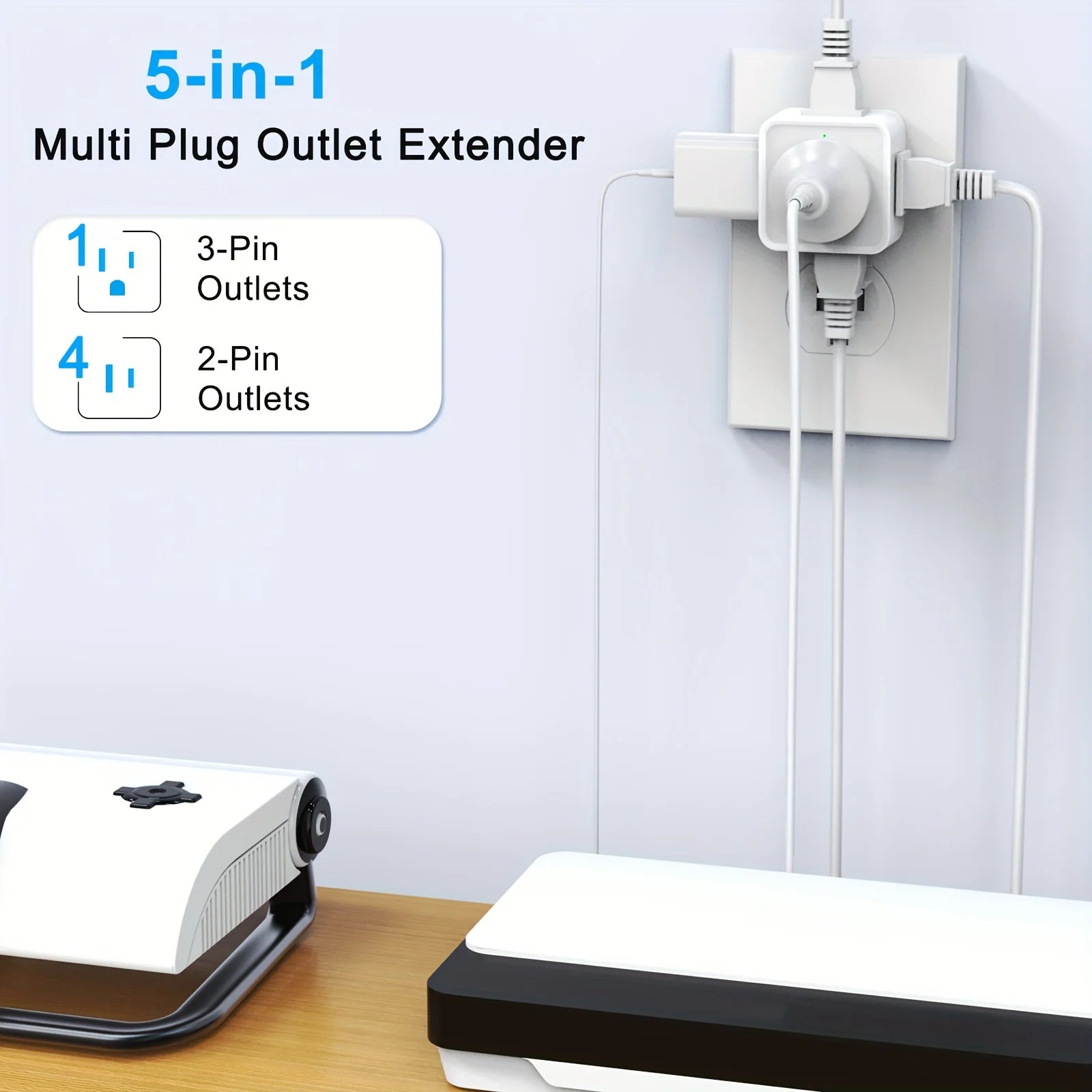 5-Way Multi-Plug Outlet Extender for Travel & Home