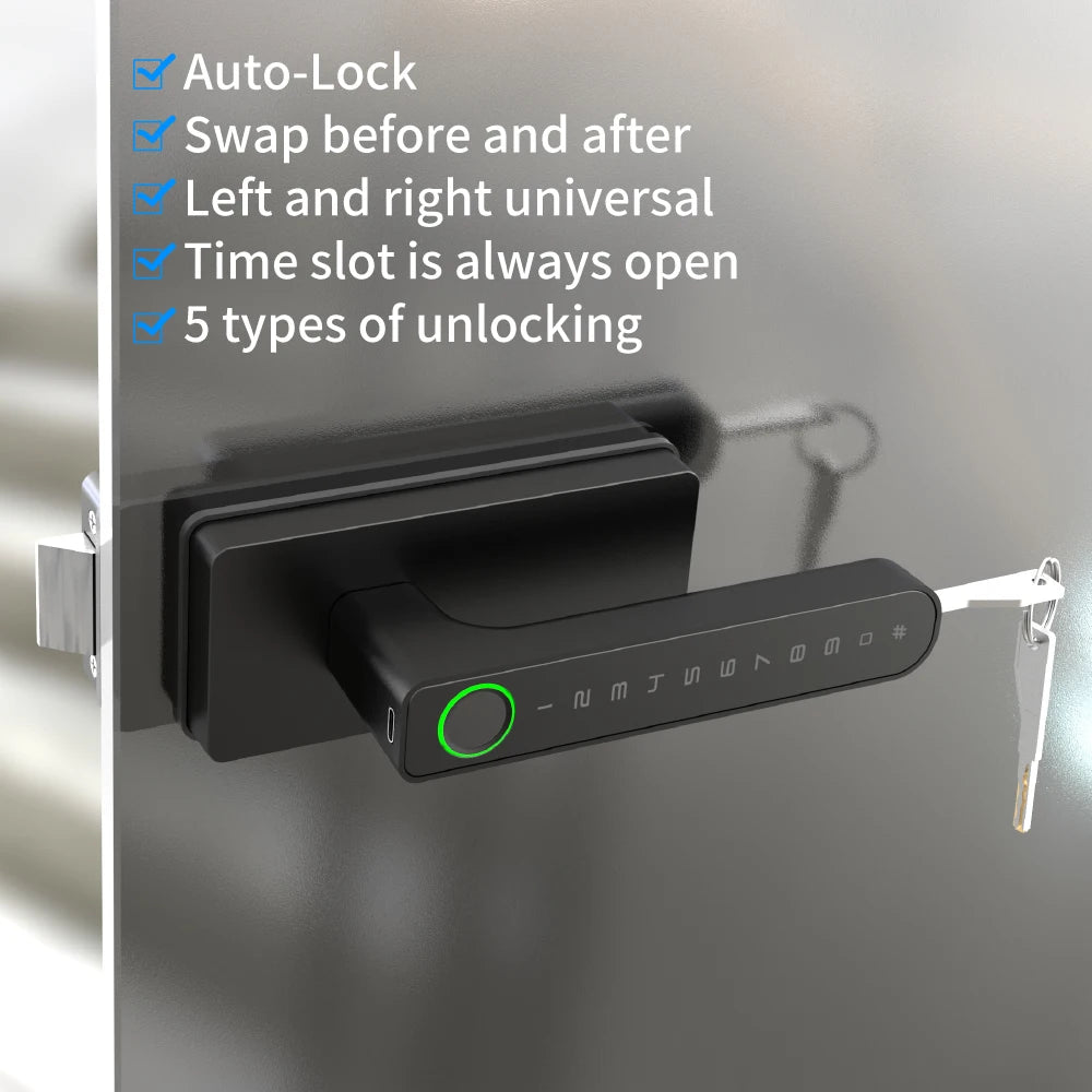 Smart Aluminum Door Lock with Tuya App & Key (Bedroom/Bathroom)