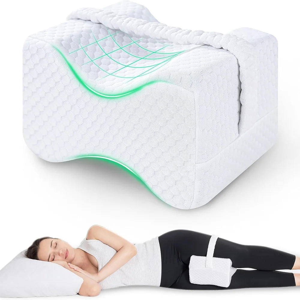 Memory Foam Knee Pillow for Side Sleepers (with Straps)