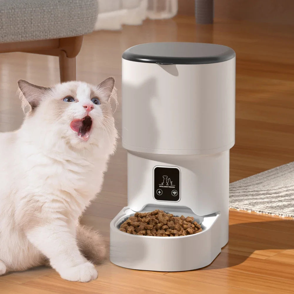 Smart Automatic Pet Feeder 4L APP/Button Control for Cats & Dogs, Timer Feeder with Voice Recorder, Perfect for Travel/Vacation