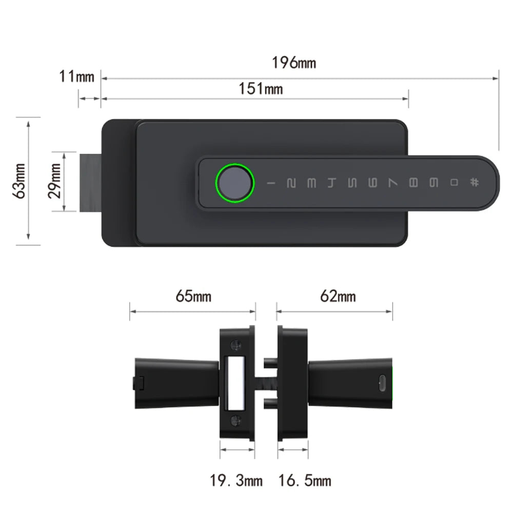 Smart Aluminum Door Lock with Tuya App & Key (Bedroom/Bathroom)