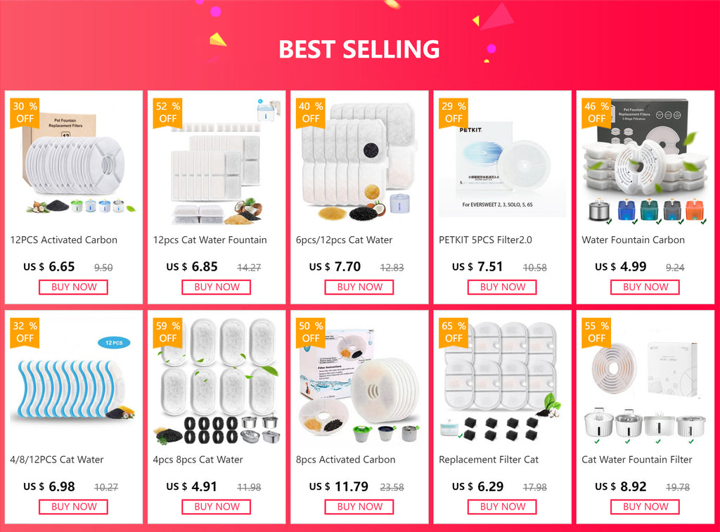 Cat Water Fountain Filter Pet Fountain Replacement Filters with Coconut Activated Carbon Suitable for 2L Water Dispenser