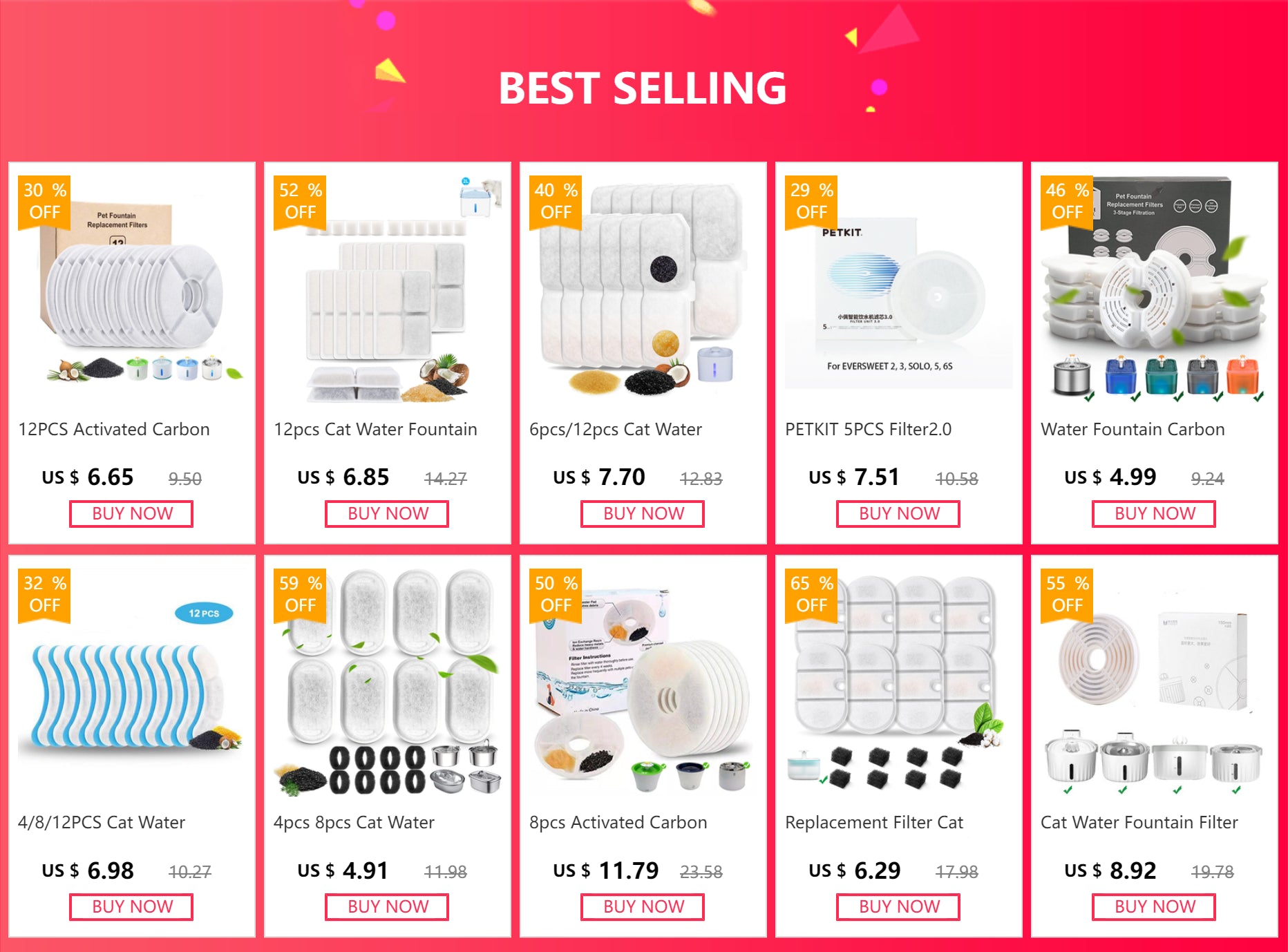 Cat Water Fountain Filter Pet Fountain Replacement Filters with Coconut Activated Carbon Suitable for 2L Water Dispenser