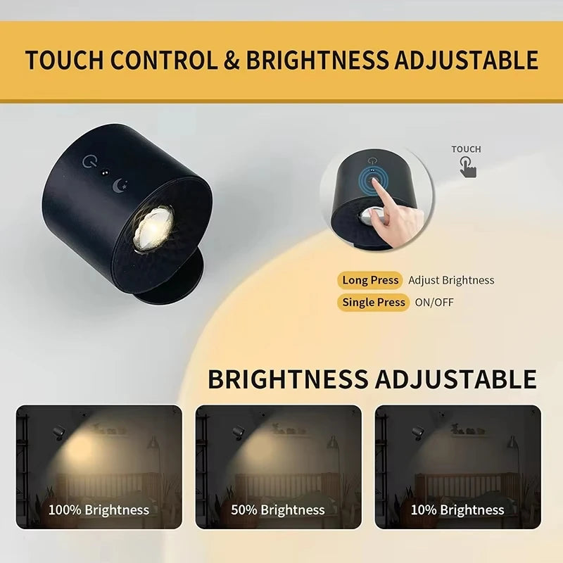 Magnetic Touch Control Wall Lamp - 360° Rotatable LED