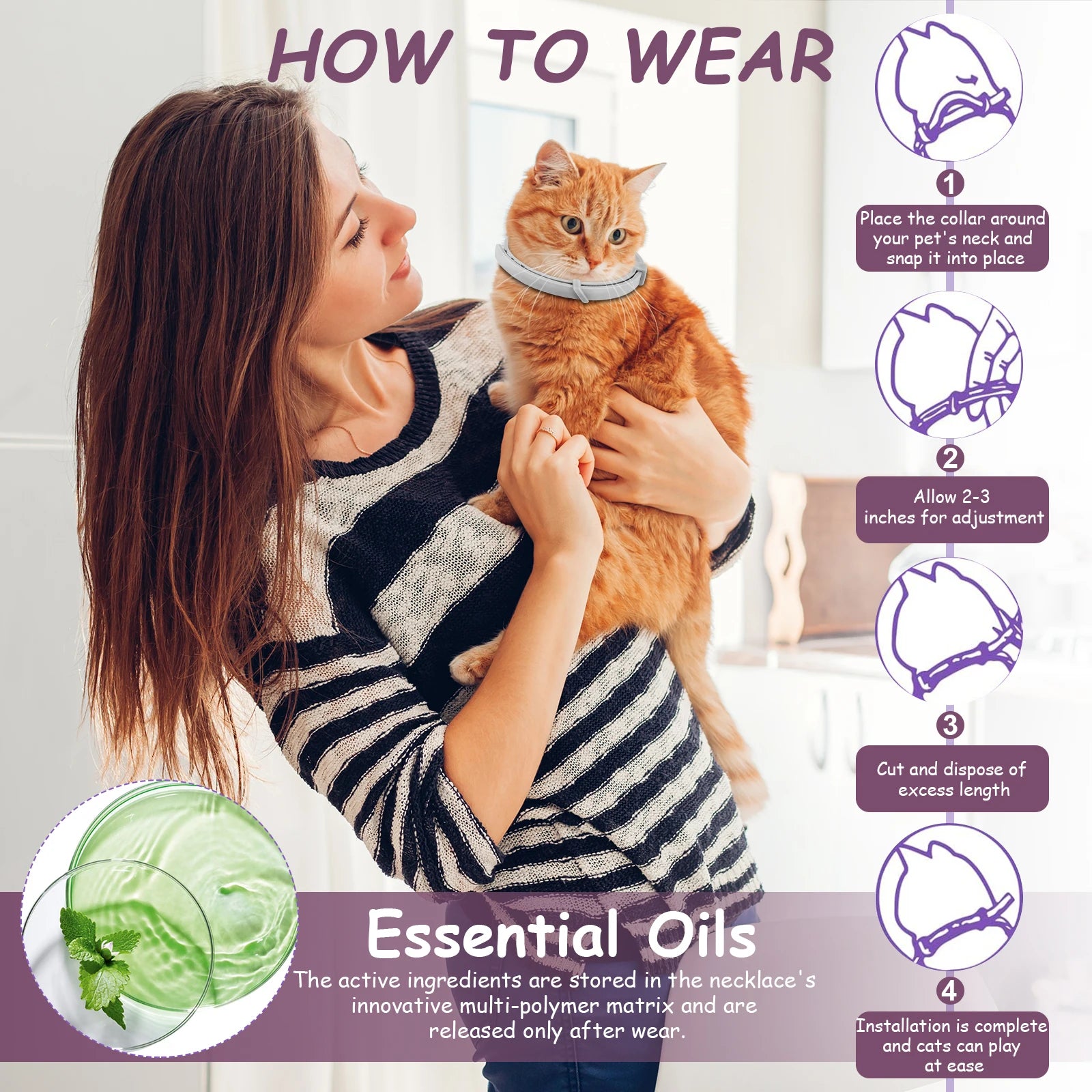 Pet Calming Collar For Cats Dogs Adjustable Anxiety Pheromone Reducing Pet Collar Lasting Natural Calm Relax Soothing Collars